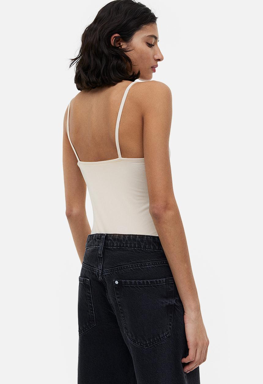 H&M - Lace-trimmed jersey body - light beige