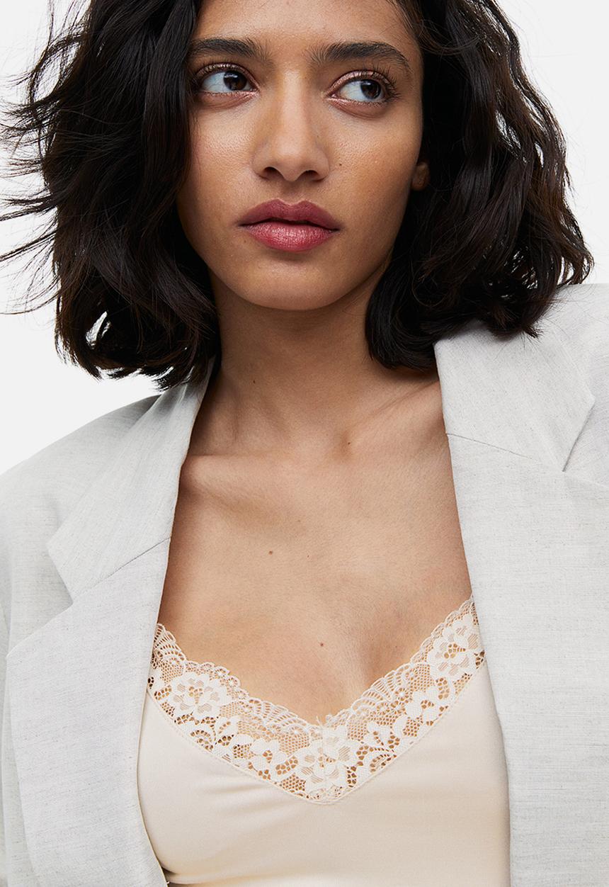 H&M - Lace-trimmed jersey body - light beige
