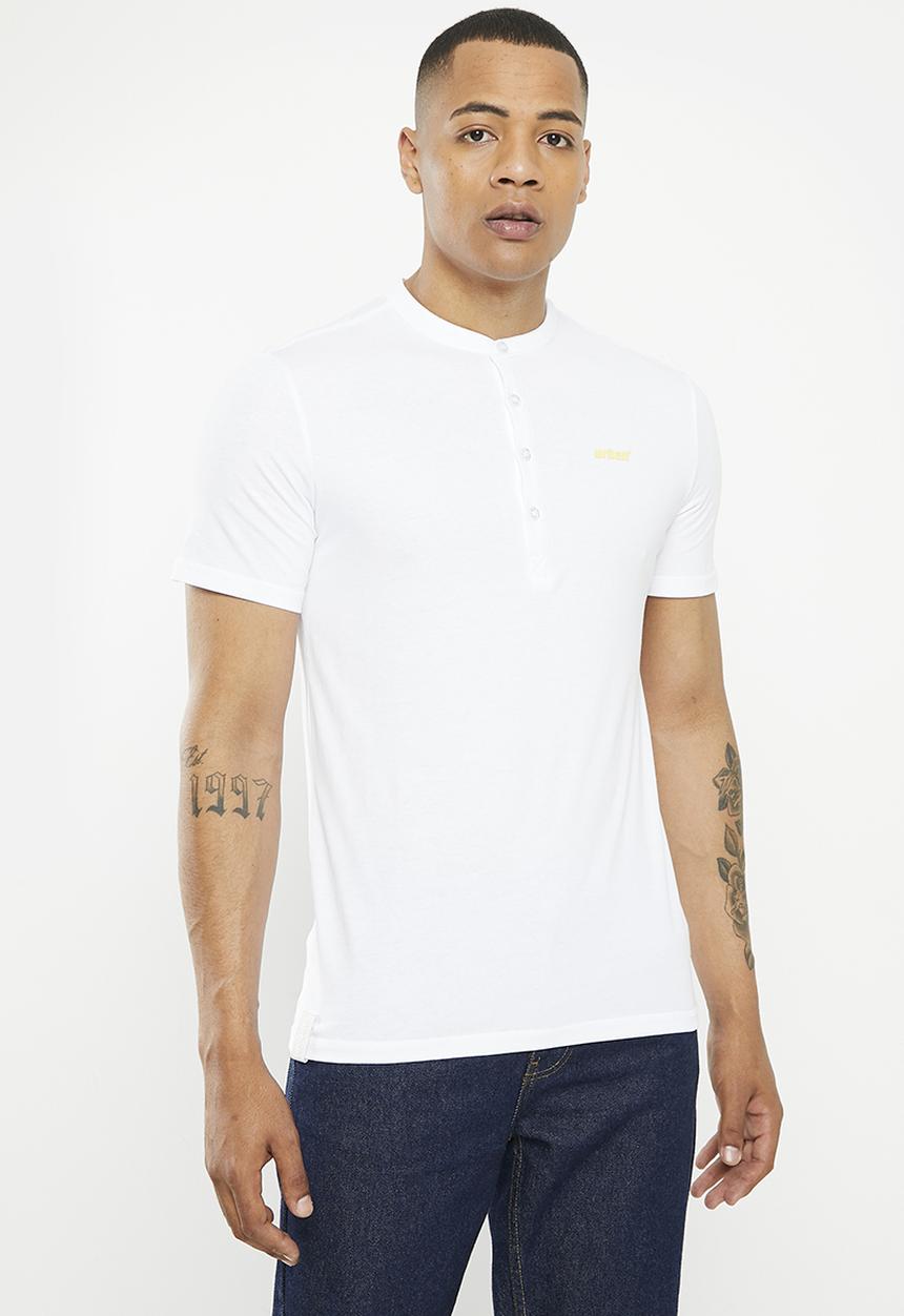 urban° - Mens Urban fashion henley hd print tee - bright white