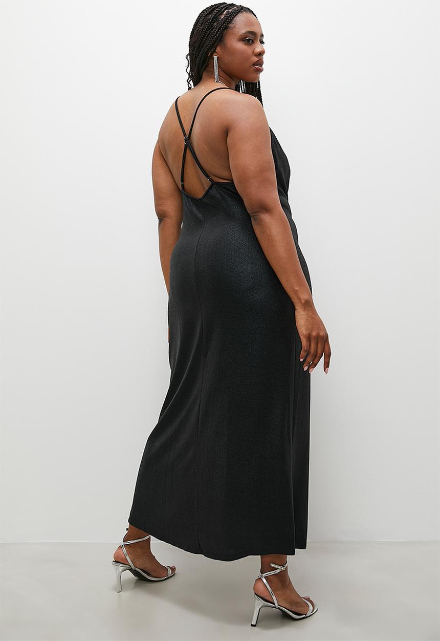VELVET - Metallic maxi with slit detail - black