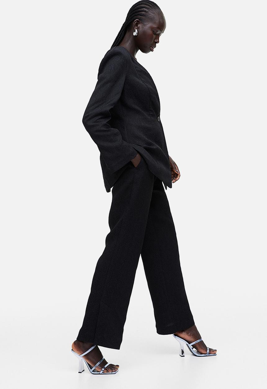 H&M - Textured-weave trousers - black
