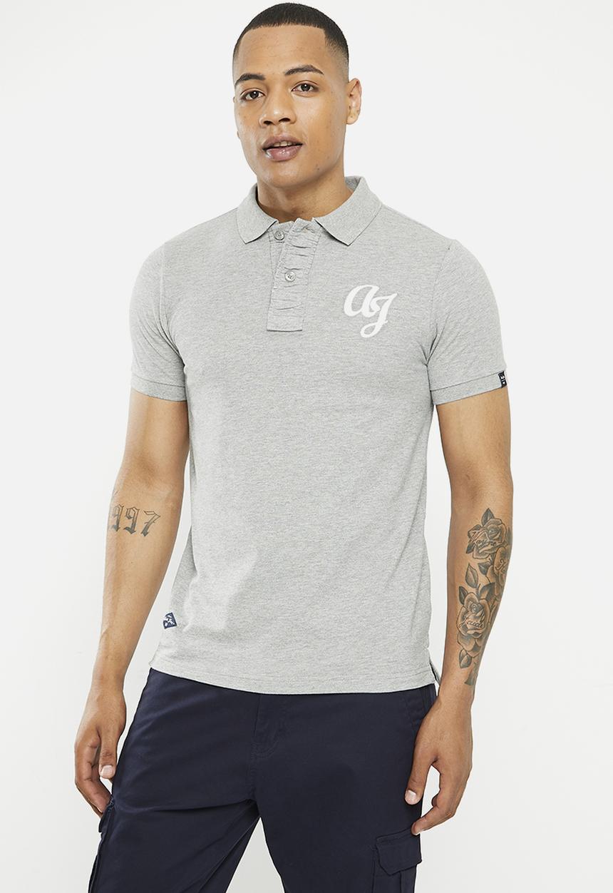 Aca Joe - Mens Aca Joe Pique Muscle Fit AJ Embroidery Logo Golfer - Plain - Grey Melange