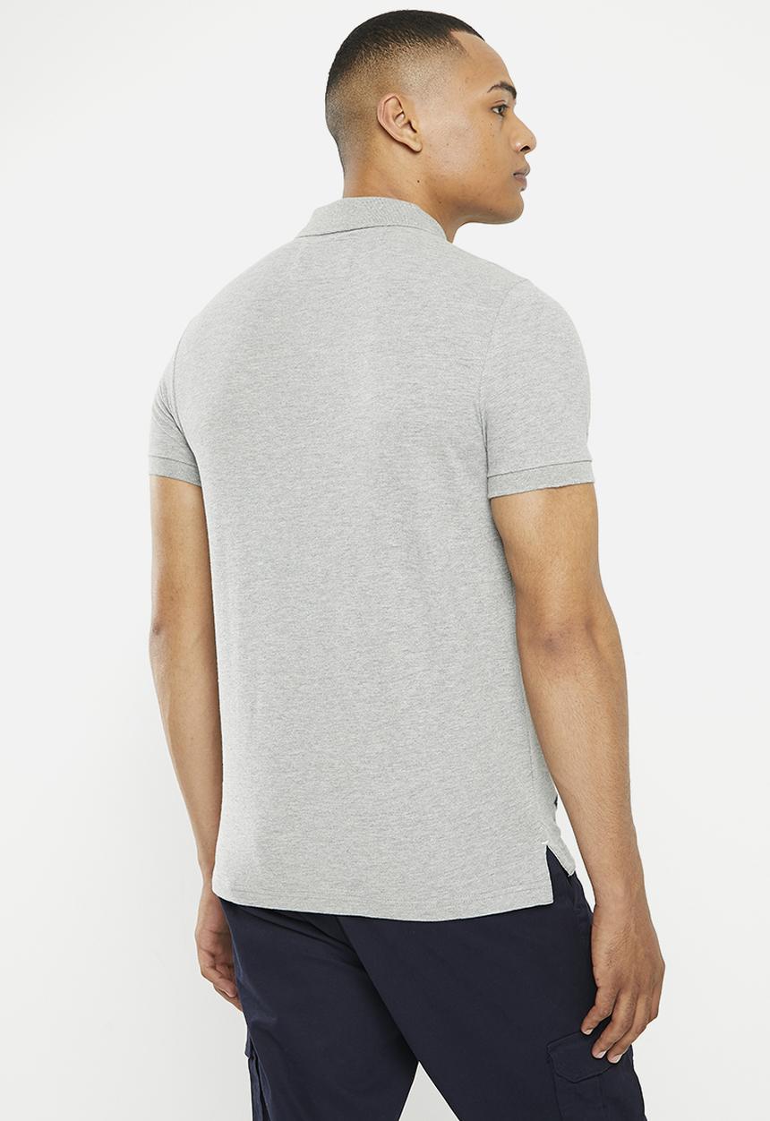 Aca Joe - Mens Aca Joe Pique Muscle Fit AJ Embroidery Logo Golfer - Plain - Grey Melange
