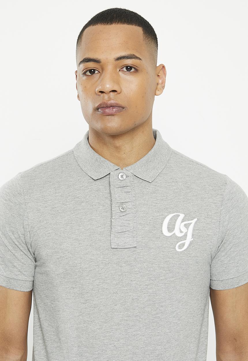 Aca Joe - Mens Aca Joe Pique Muscle Fit AJ Embroidery Logo Golfer - Plain - Grey Melange