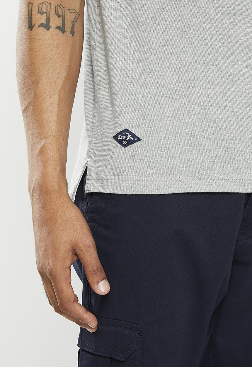 Aca Joe - Mens Aca Joe Pique Muscle Fit AJ Embroidery Logo Golfer - Plain - Grey Melange