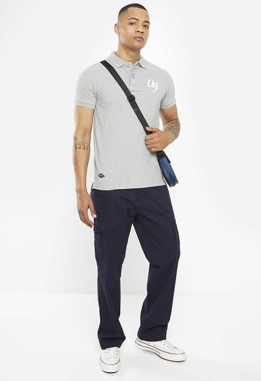 Aca Joe - Mens Aca Joe Pique Muscle Fit AJ Embroidery Logo Golfer - Plain - Grey Melange