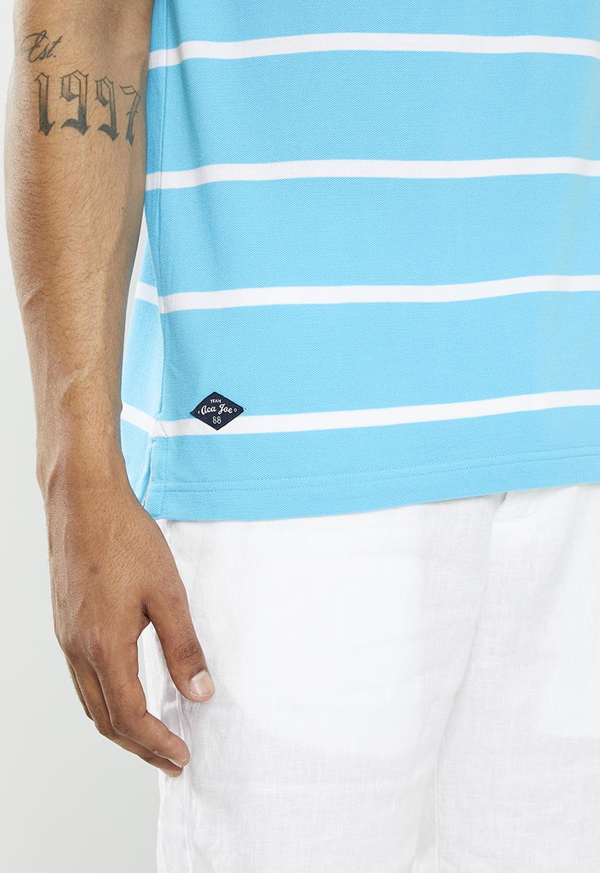 Aca Joe - Mens Aca Joe Yarn Dyed Stripe Pique Emb  Golfer - Bachelor Button/White
