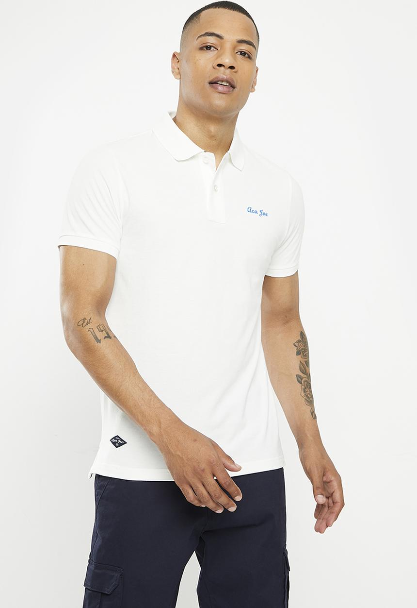 Aca Joe - Mens Aca Joe Pique Regular Fit Small Logo Embroidery Golfer - White