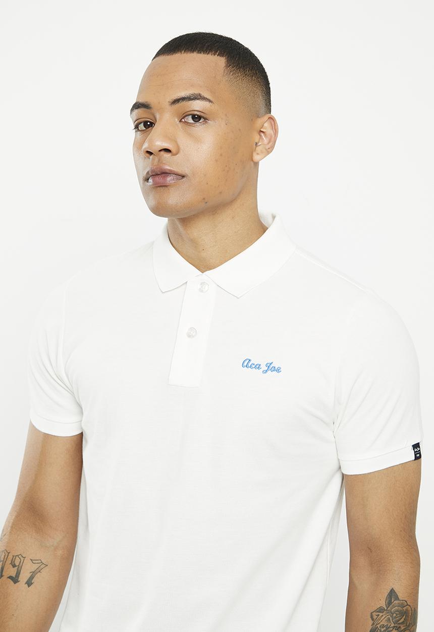 Aca Joe - Mens Aca Joe Pique Regular Fit Small Logo Embroidery Golfer - White