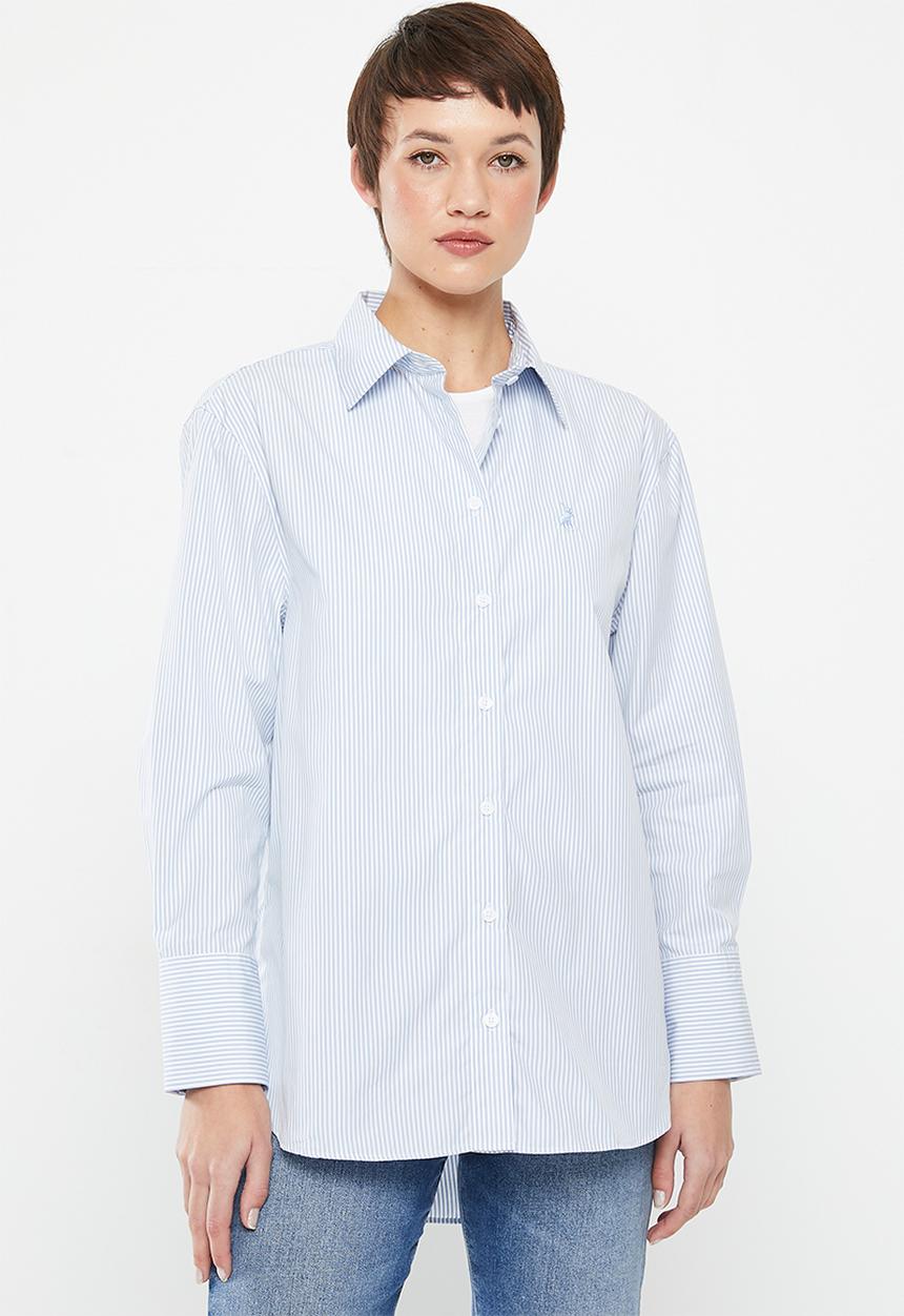 POLO - Marley long sleeve boyfriend striped shirt - white & blue