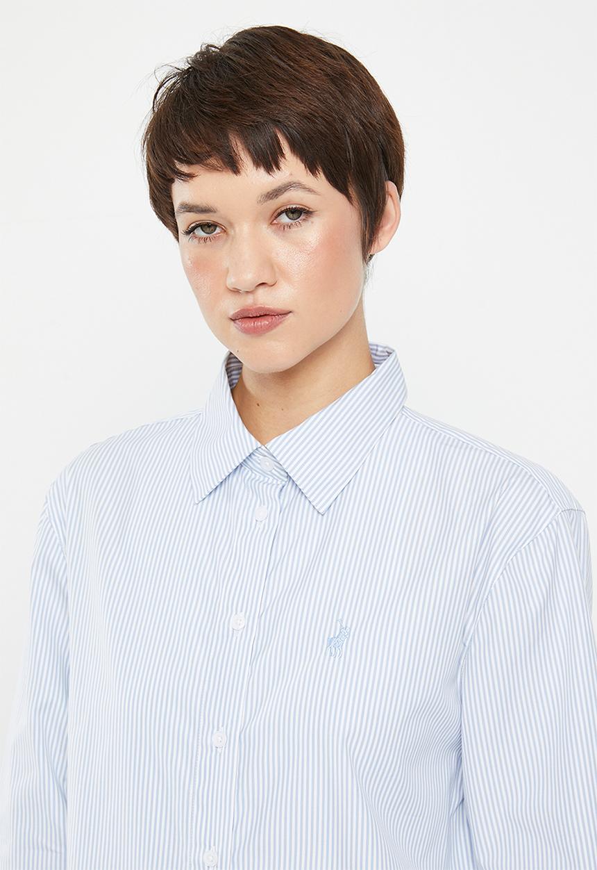 POLO - Marley long sleeve boyfriend striped shirt - white & blue