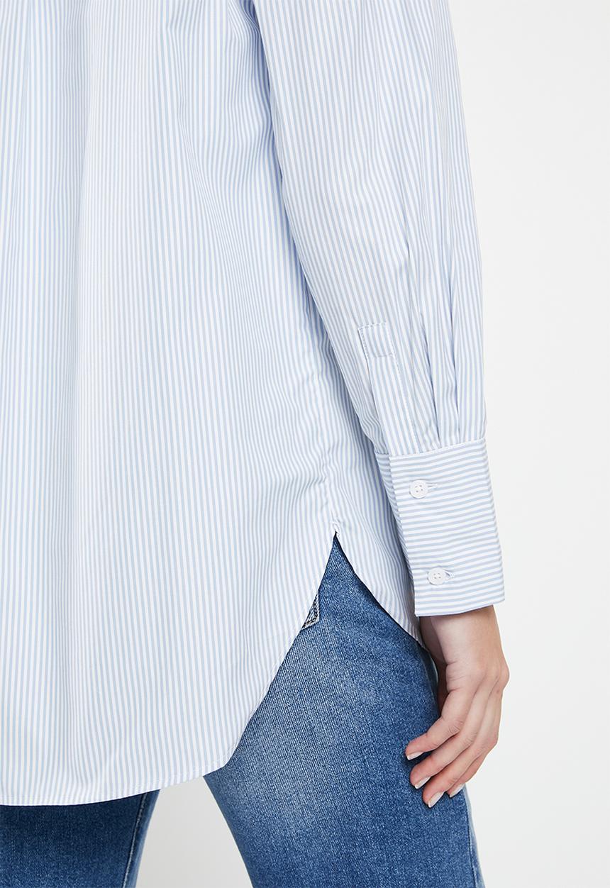 POLO - Marley long sleeve boyfriend striped shirt - white & blue