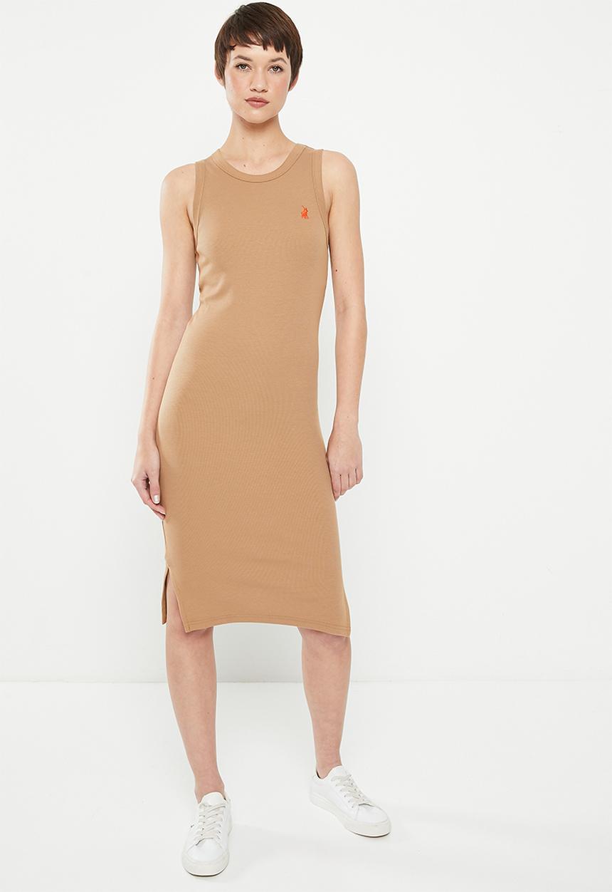 POLO - Womens ribbed tank si dress - camel