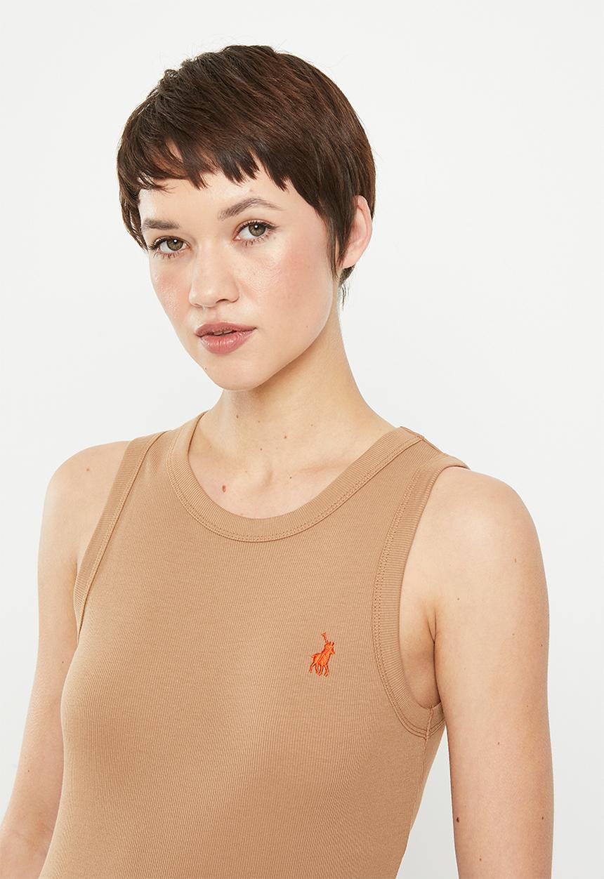 POLO - Womens ribbed tank si dress - camel