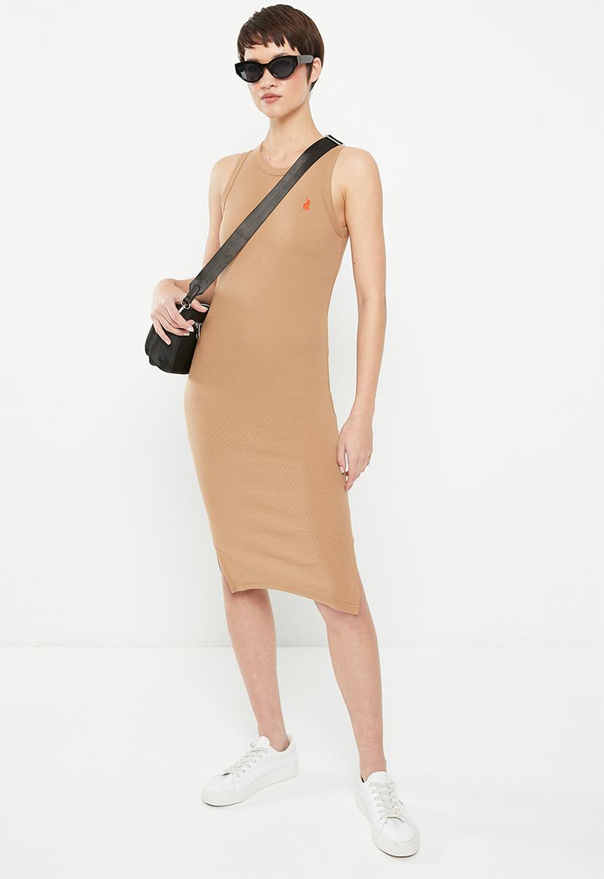 POLO - Womens ribbed tank si dress - camel