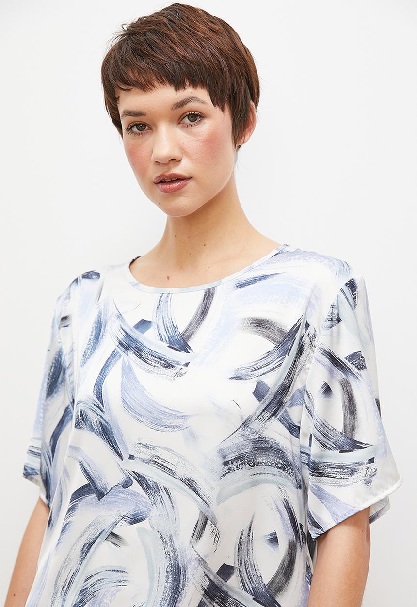 edit - Satin short & tee set - blues brushstroke