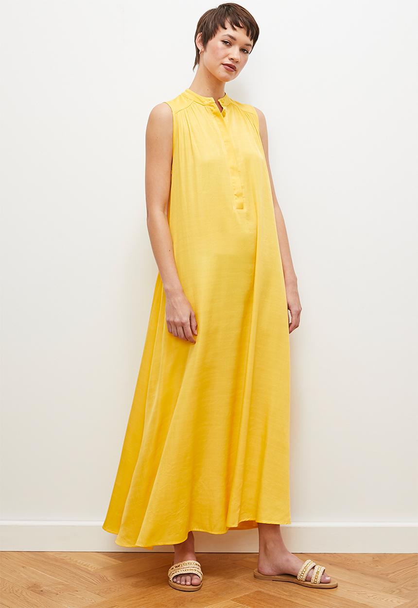edit - Sleeveless mandarin collar trapeze dress - dandelion