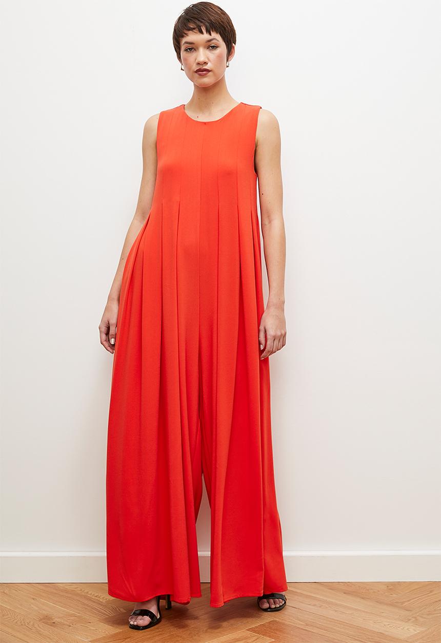 edit - Wide leg pleated jumpsuit - red