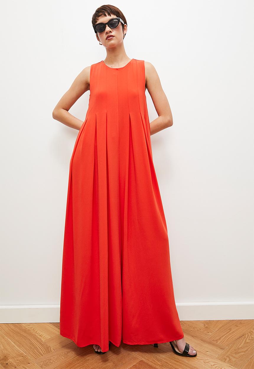 edit - Wide leg pleated jumpsuit - red