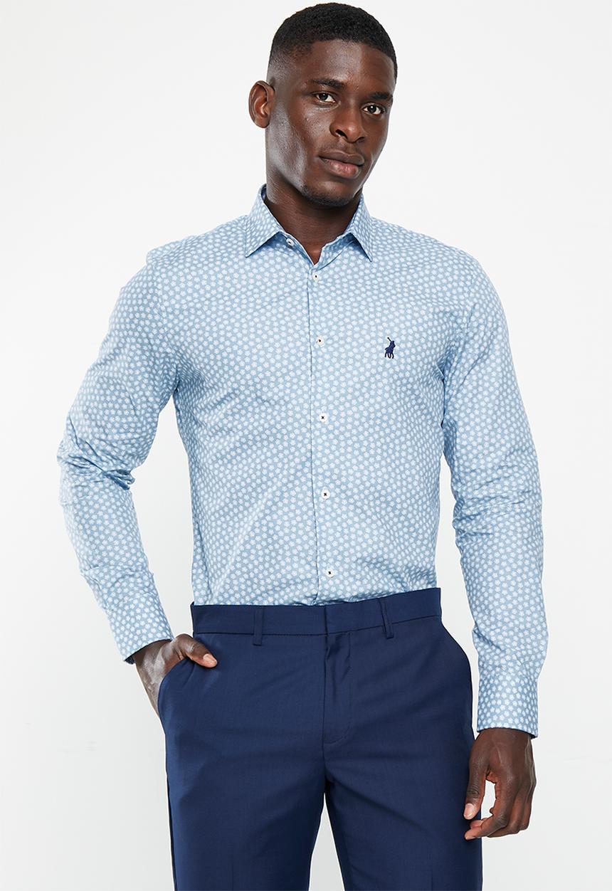 POLO - Mens floral printed long sleeve shirt - blue