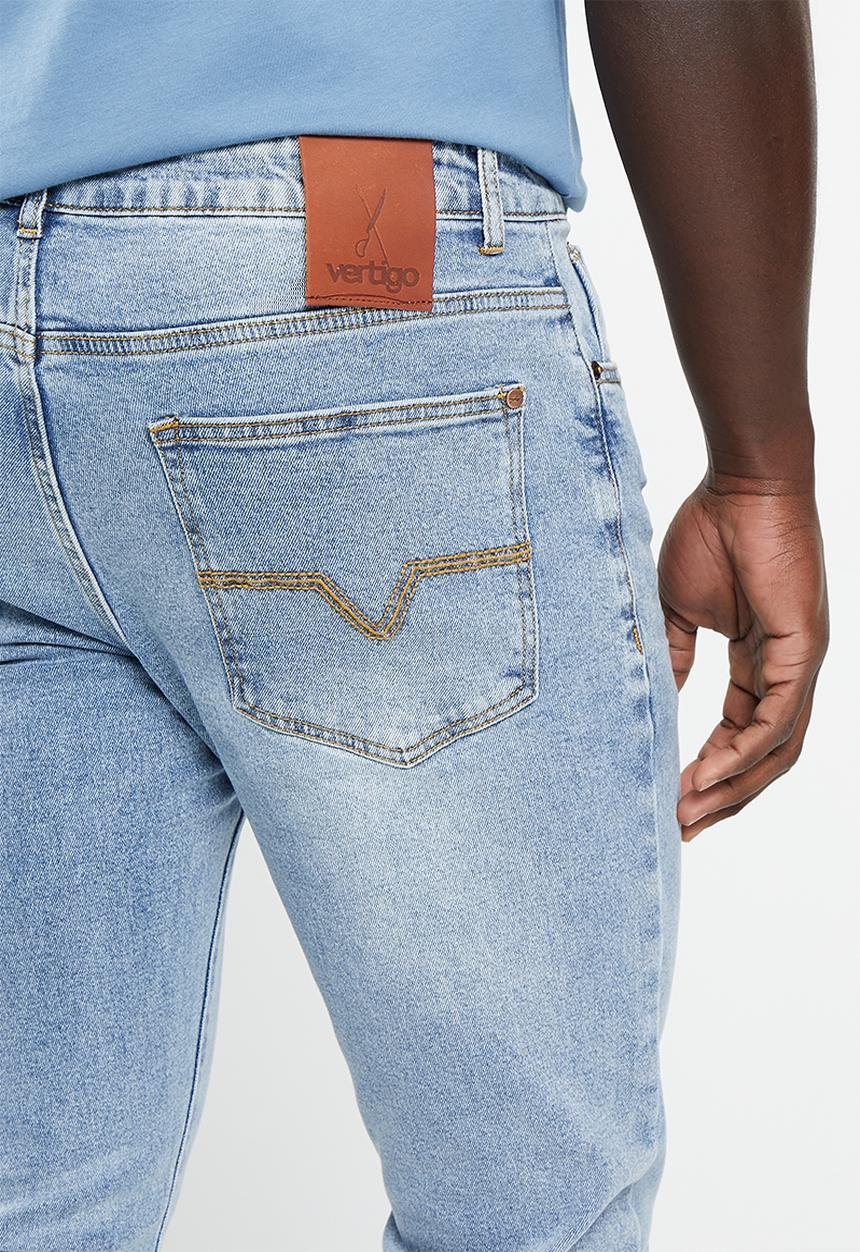 Vertigo - Mens vertigo core slim leg denim jean - lt abrasion wash