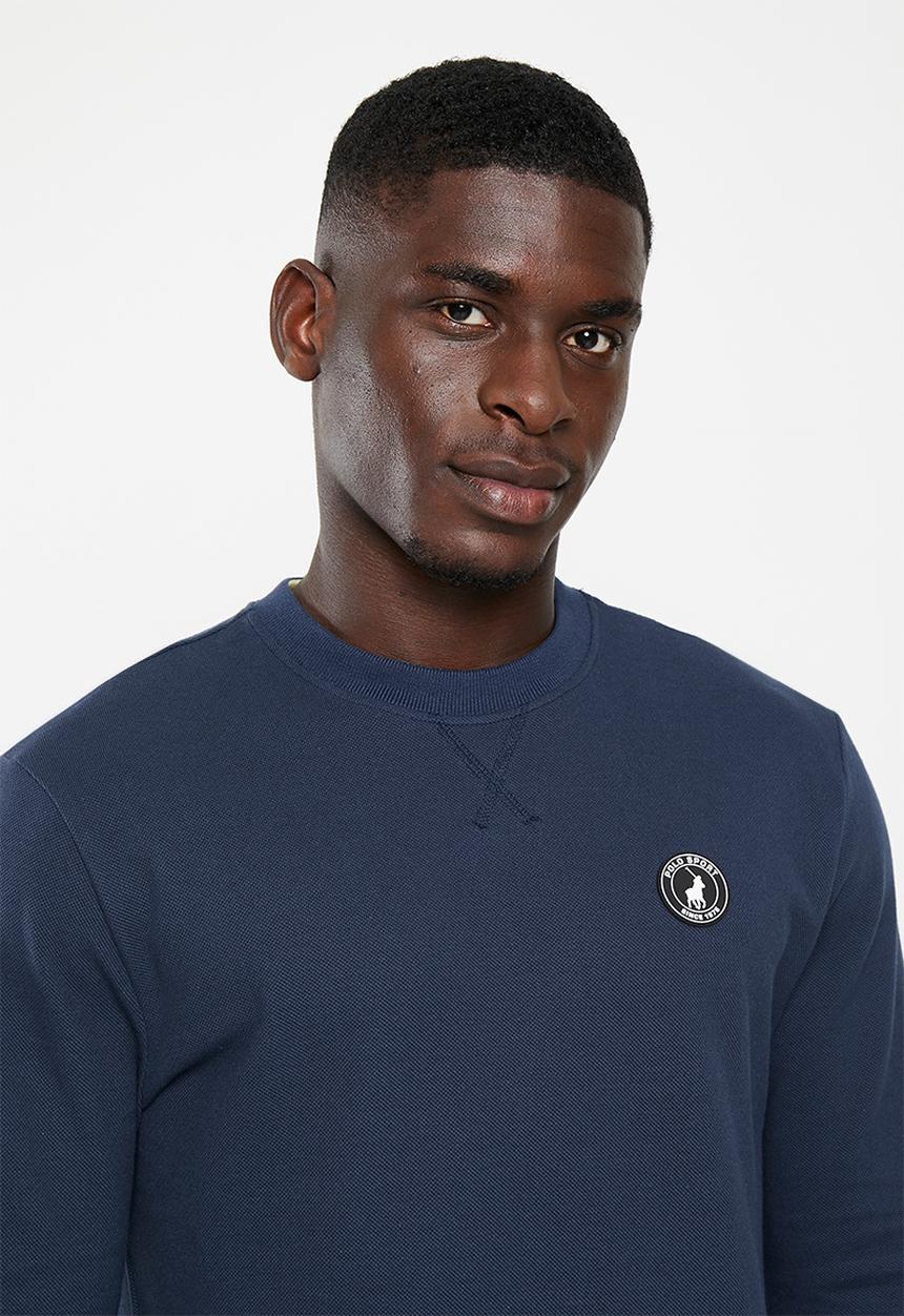 POLO - Men sport long sleeve pique sweat top - navy