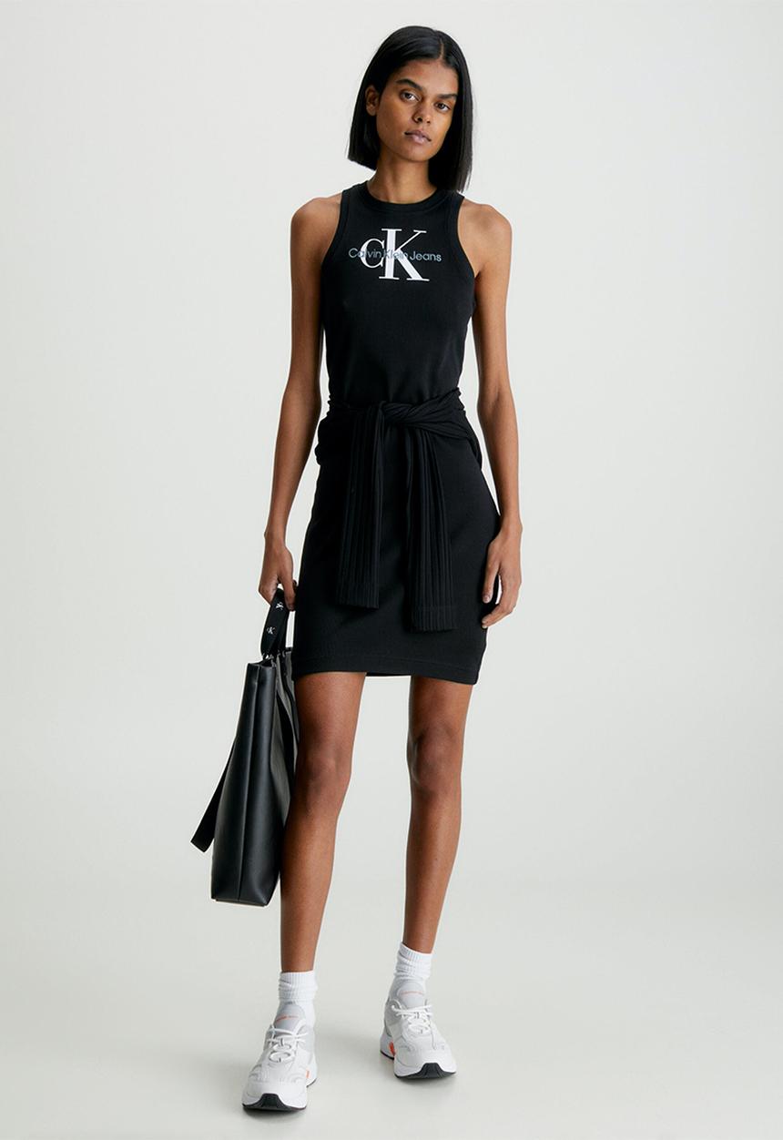Calvin Klein - Archival monologo rib tank dress - ck black