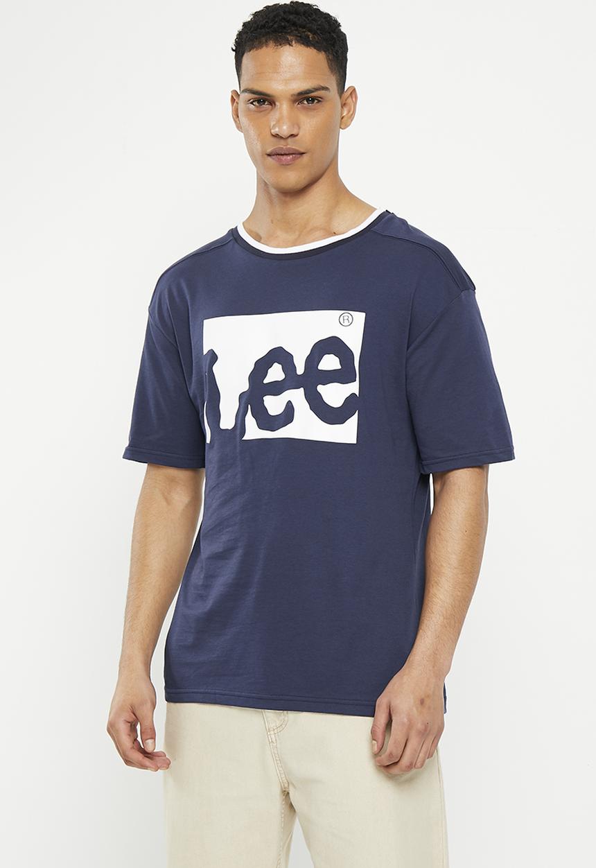 Lee  - Fits em all box print t - navy