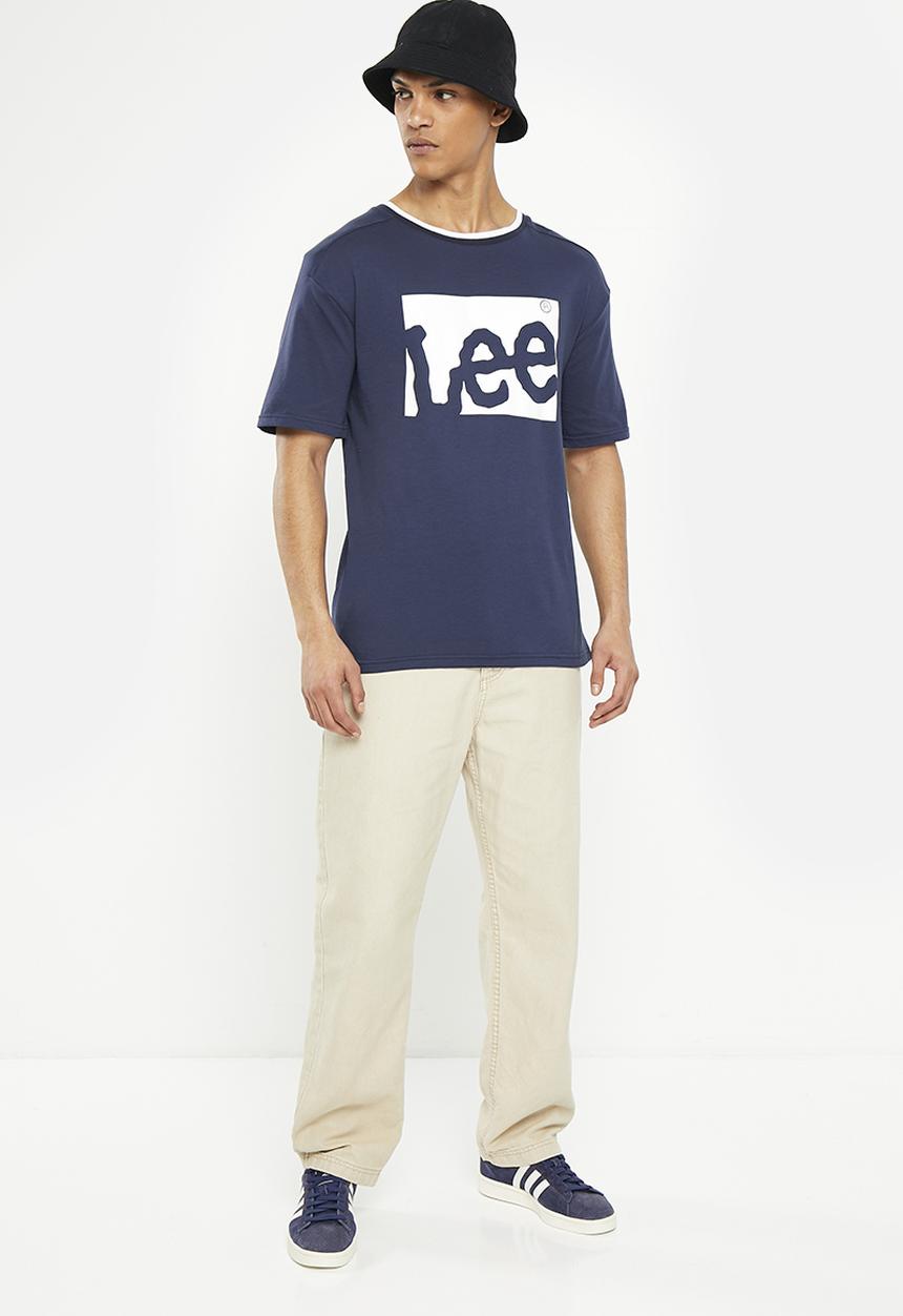Lee  - Fits em all box print t - navy