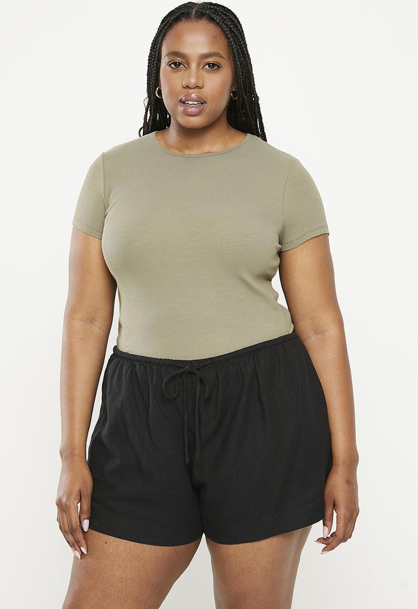 Cotton On - Plus the one organic rib crew short sleeve tee - woodland