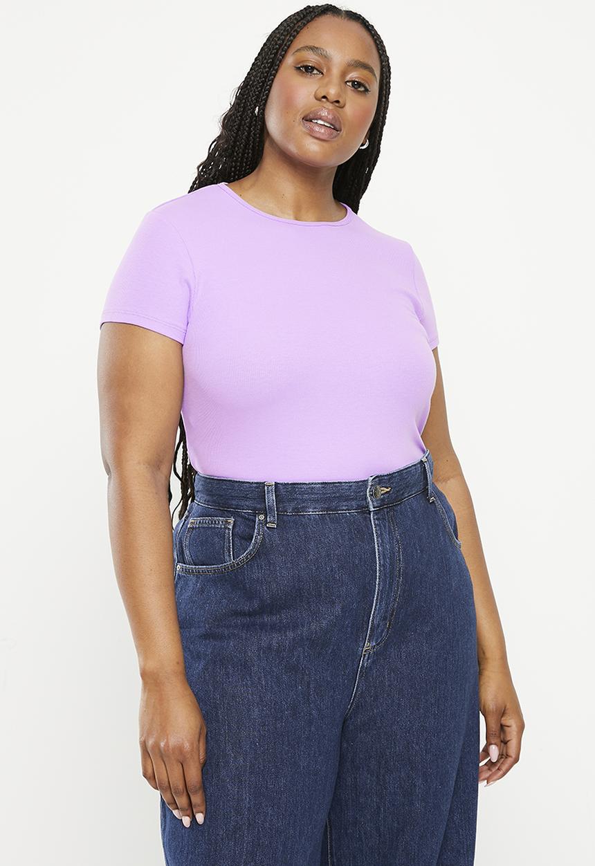 Cotton On - Plus the one organic rib crew short sleeve tee - lilac posie