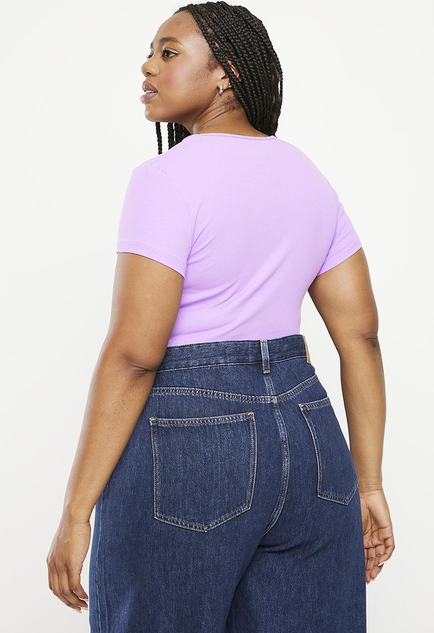 Cotton On - Plus the one organic rib crew short sleeve tee - lilac posie