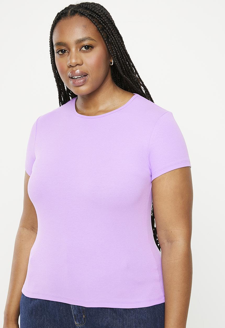 Cotton On - Plus the one organic rib crew short sleeve tee - lilac posie
