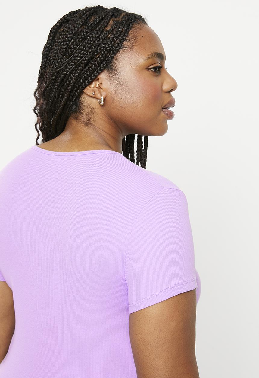 Cotton On - Plus the one organic rib crew short sleeve tee - lilac posie