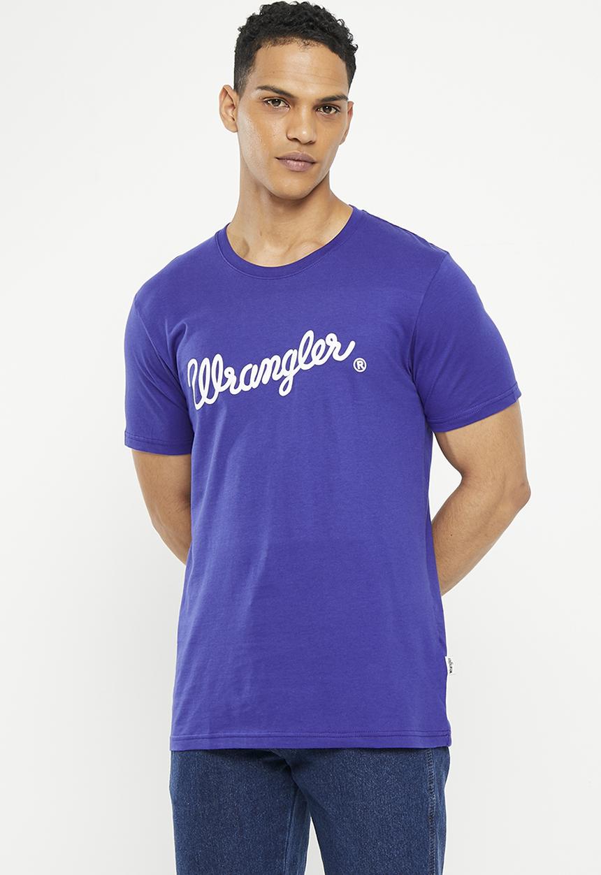 Wrangler - Textured classic logo tee - ibiza blue