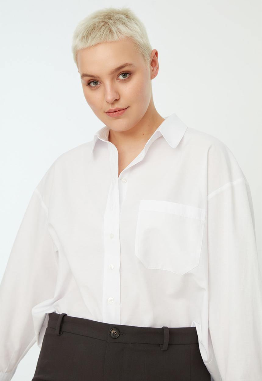 Trendyol - Plus regular long sleeve shirt - white