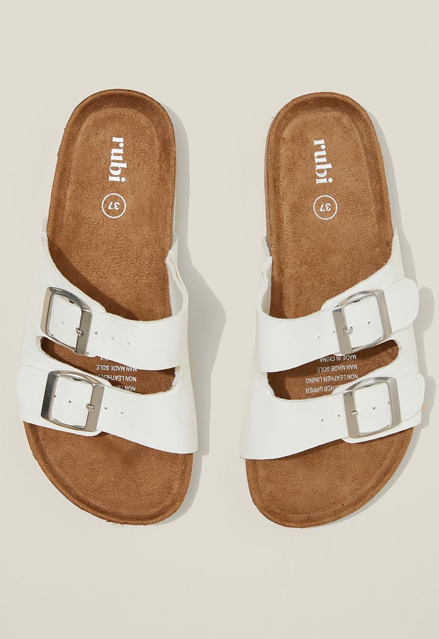 Cotton On - Rex double buckle slide - white texture