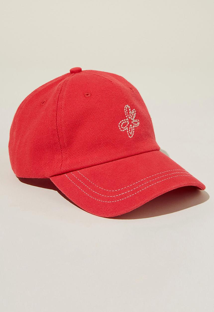 Rubi - Classic dad cap - stitched flower/sunset coral