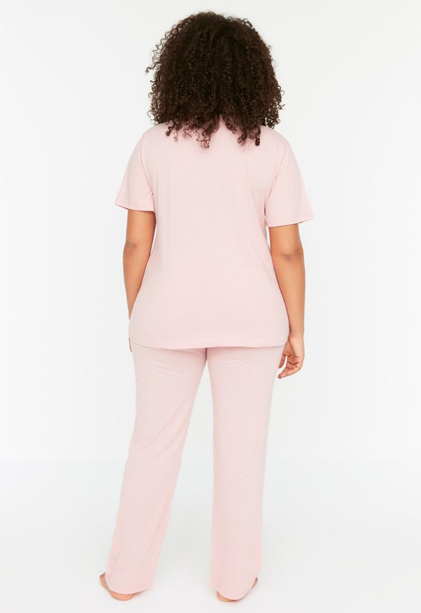 Trendyol - Plus knit pyjama set - pink