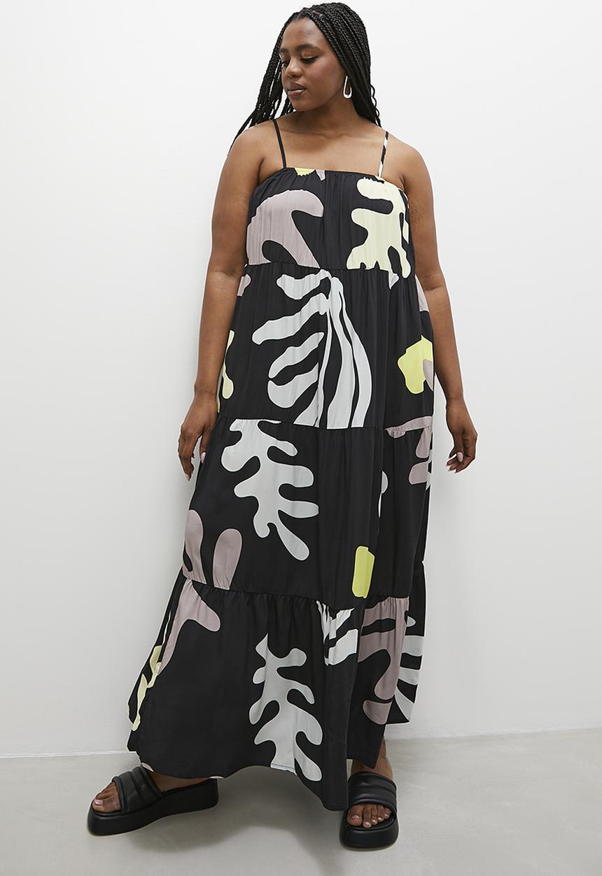 Superbalist - Tiered trapeze maxi dress - abstract seaweed 