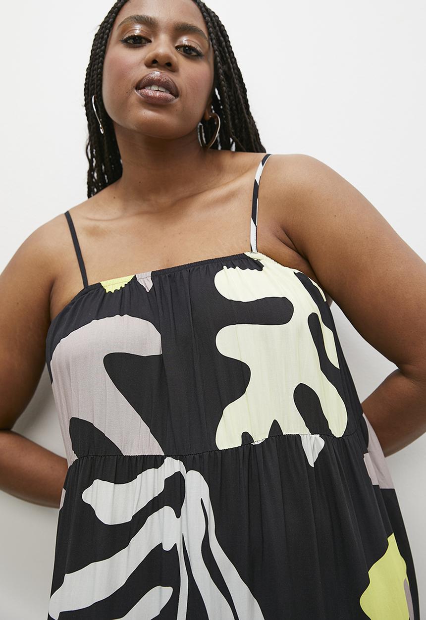 Superbalist - Tiered trapeze maxi dress - abstract seaweed 