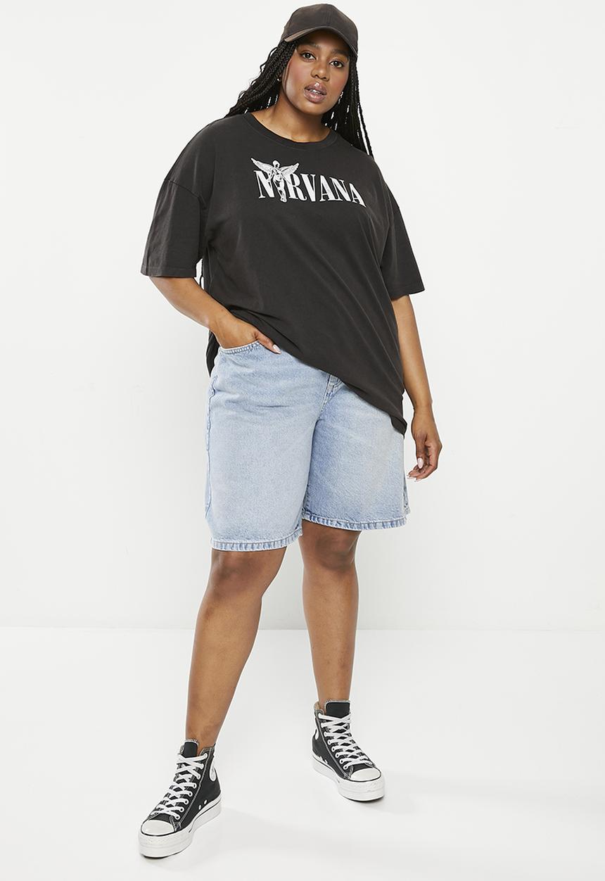Cotton On - Plus super baggy denim jort - bells blue