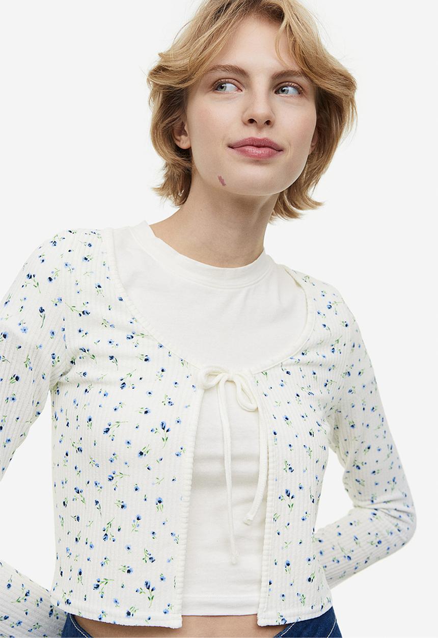 H&M - Tie-front cardigan - white floral