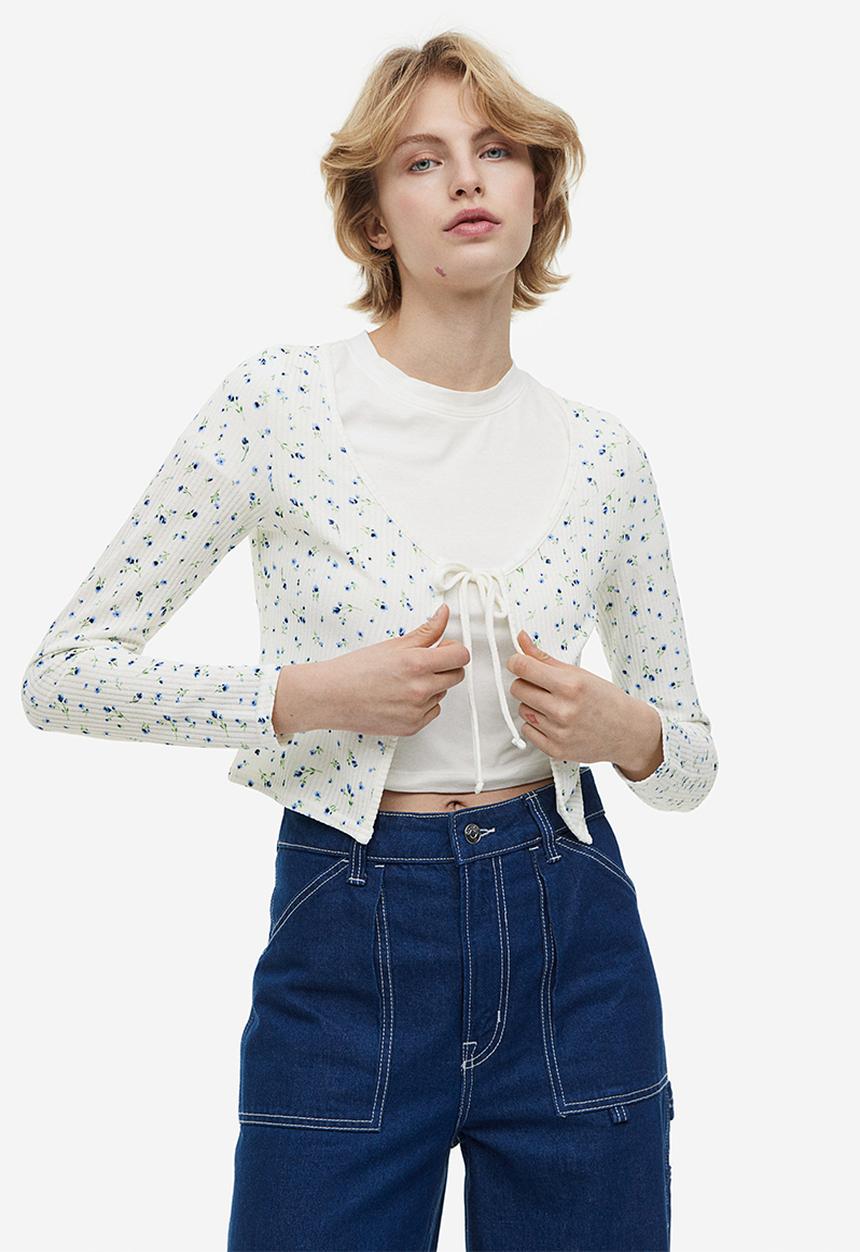 H&M - Tie-front cardigan - white floral