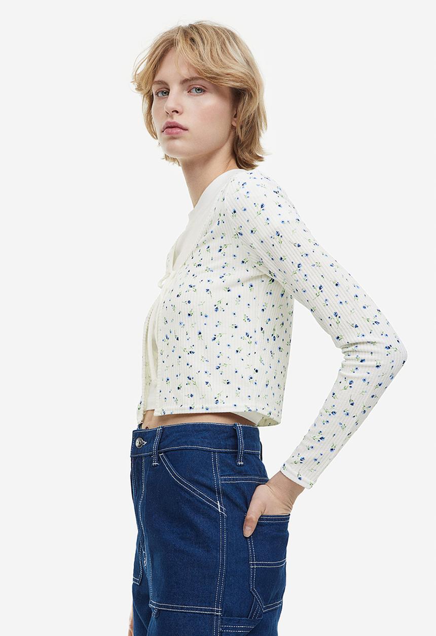 H&M - Tie-front cardigan - white floral