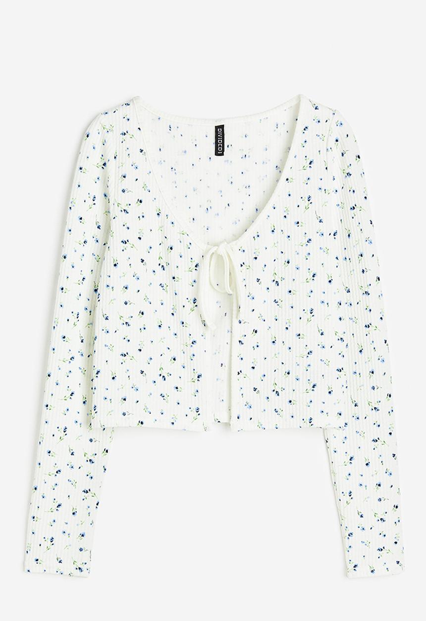 H&M - Tie-front cardigan - white floral