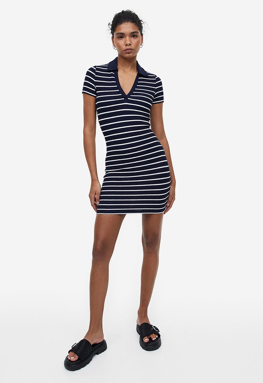 H&M - Collared jersey dress - blue
