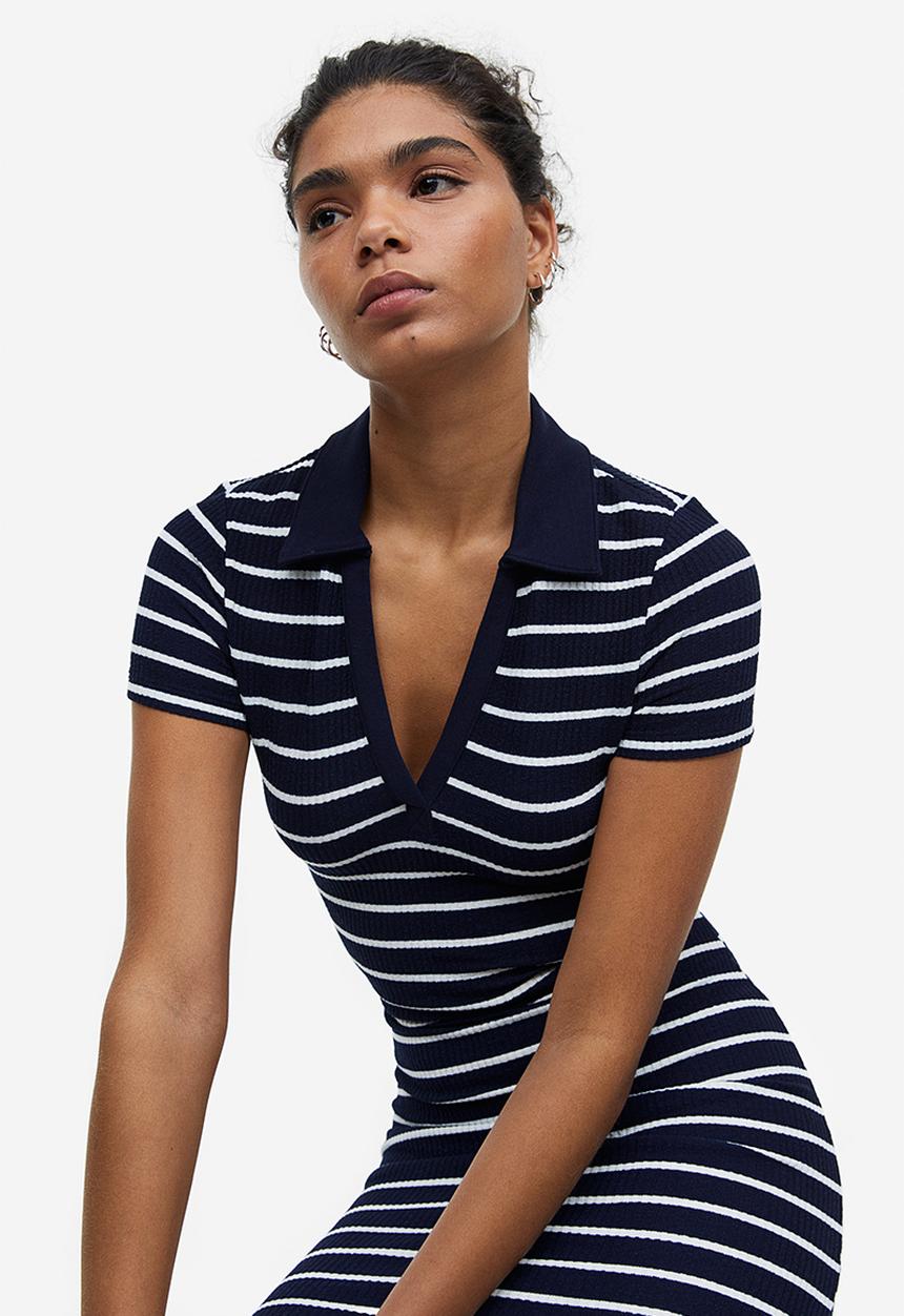 H&M - Collared jersey dress - blue