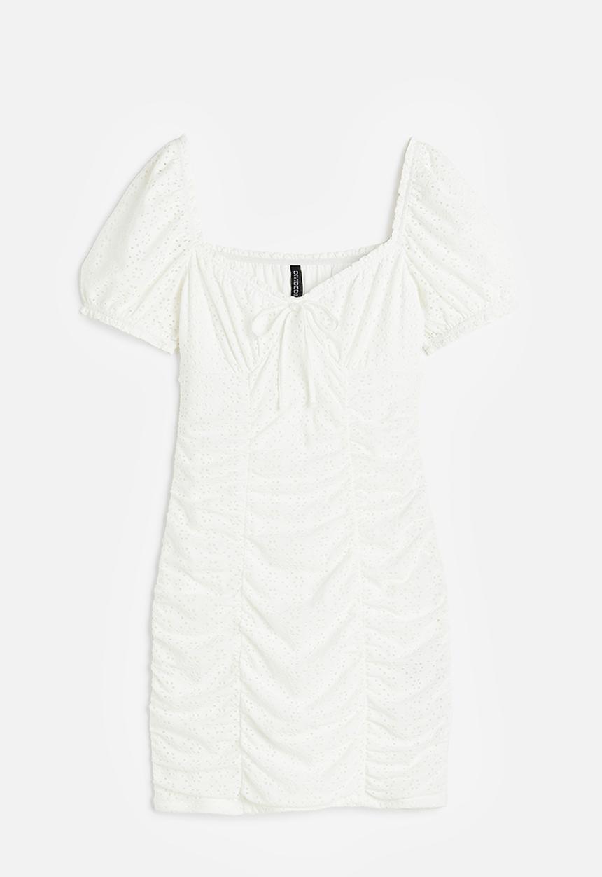 H&M - Gathered broderie anglaise dress - white
