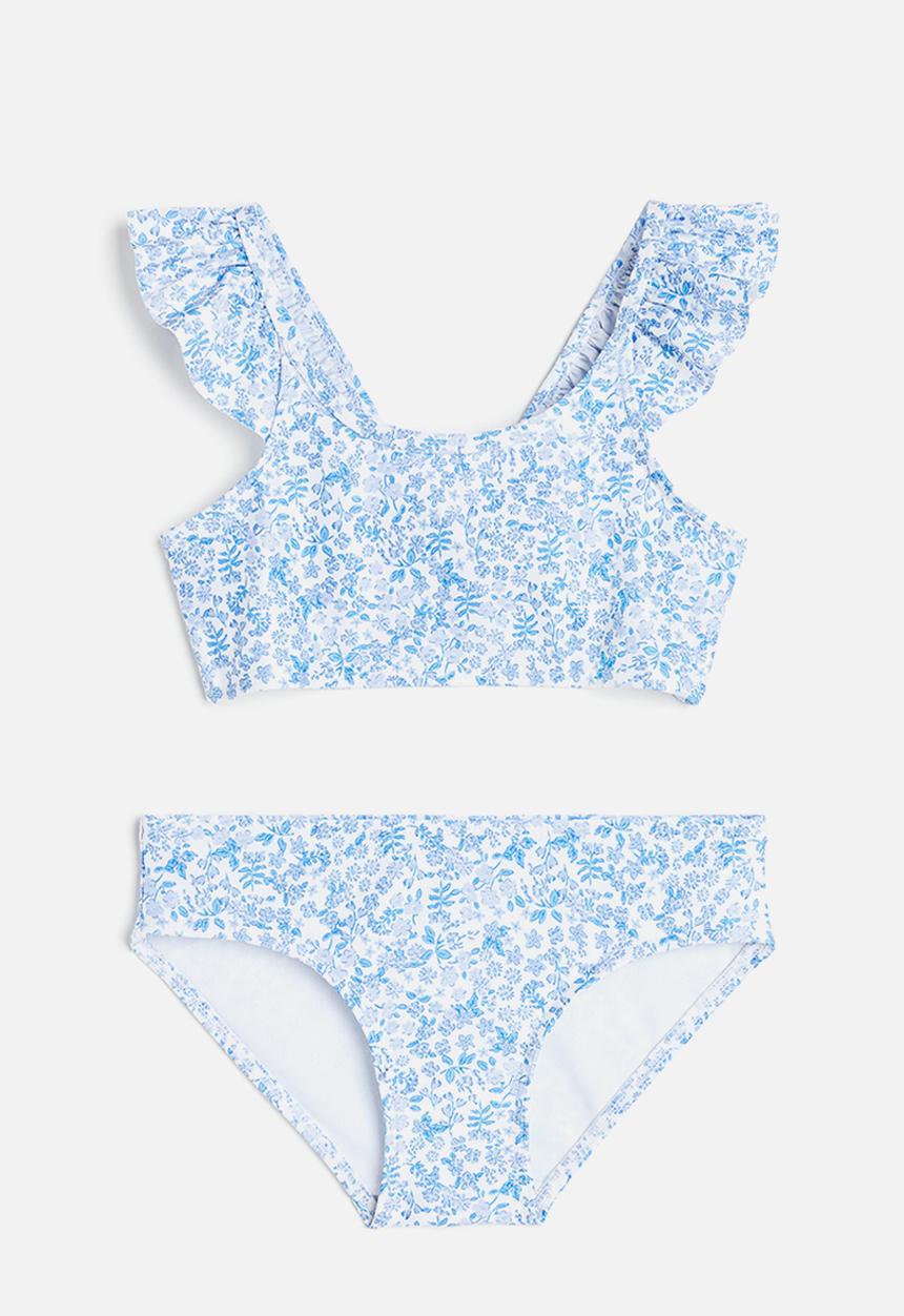 H&M - Flounce-trimmed bikini - light blue small flowers